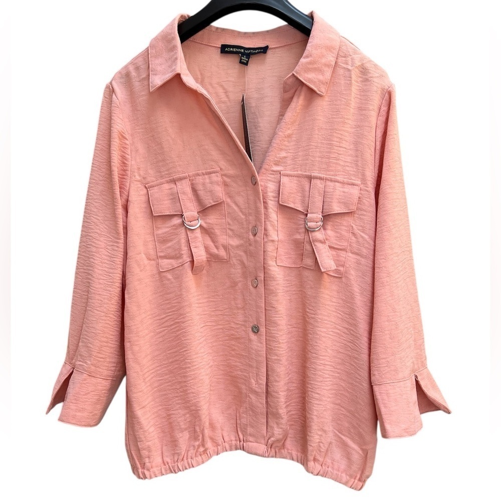 Adrienne Vittadini Peach Pink Pullover Women’s Top 3/4 length Sleeves Size Large